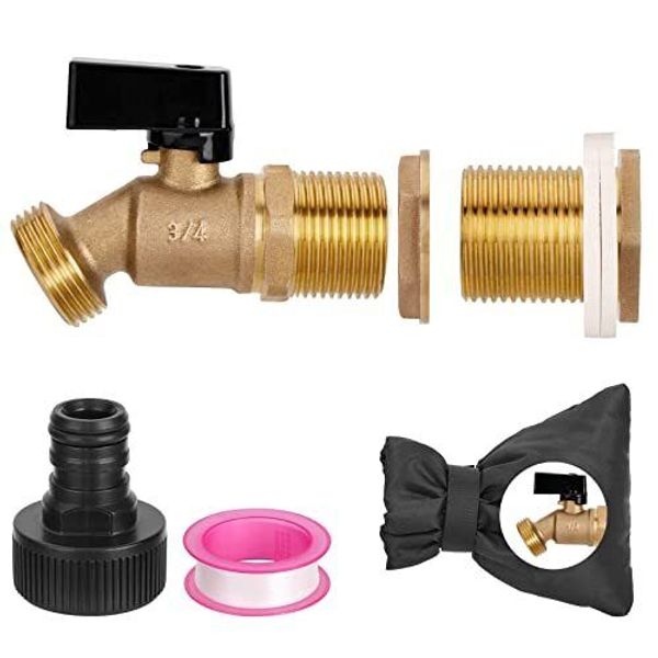 WADEO Brass Rain Barrel Spigot 3/4” Quarter Turn Ball Valve Spigot with