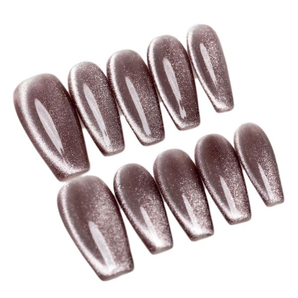 Sun&Beam Nails Handmade Nail Tips, Medium, Long, Ballerina, Coffin, Plain, Gray, Groin, Cat Eye, Magnet, Popular, Stylish, Cute, Pack of 10, (#87, M)