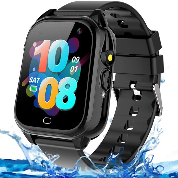 OVV Kids Waterproof Smart Watch with 26 Games 1.44'' Touchscreen HD Camera Pedometer Recorder Music Player Alarm Clock Calculator Educational Wrist Watch for Age 3-10 Girl Boy Learning Toy (Black)