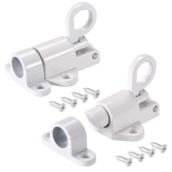 2 Pcs Automatic Spring Latch Lock, Pull Ring Bolt, Suitable for Windows, Wooden & Cabinet Doors (White)