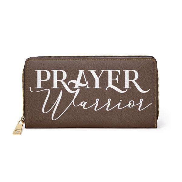 Womens Wallet, Zip Purse, Dark Brown & White Prayer Warrior - One size