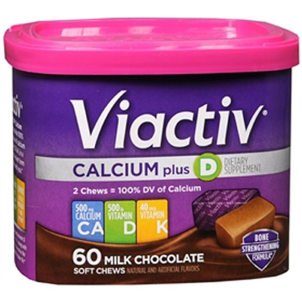 Viactiv Calcium +Vitamin D3 Supplement Soft Chews, Milk Chocolate, 60 Chews - Calcium Dietary Supplement for Bone Health