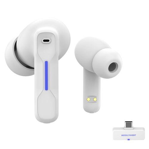 Middle Rabbit SW4 USB Wireless Earbuds for PC and Laptop: Bluetooth Headphones with 2.4GHz Dongle for Work, Wireless Headset for Work, with Microphone, Earphones with Mic for Computer Desktop(White)