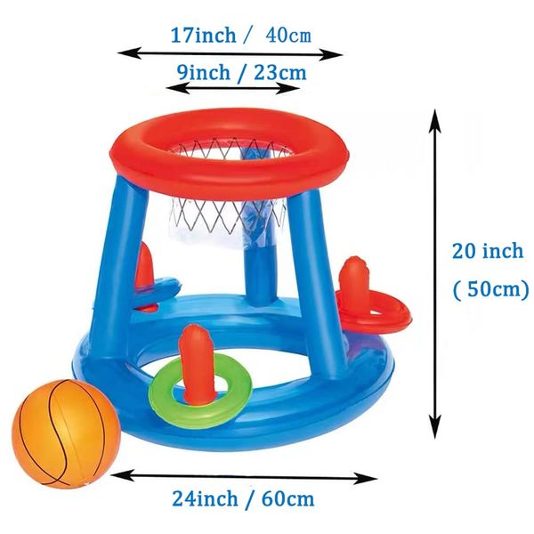 LAMOOER Inflatable Pool Basketball Toys Set, Floating Swimming Ring & Beach Ball Toss Games Summer Party Fun Favors Water Battle Game for Kids & Adults (Set A - Basketball)