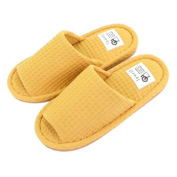 Lagarto Slippers, Washable, 100% Cotton, Waffle Slippers, Outer Sewing, Front Opening, Stylish, For Guests, yellow (mustard)