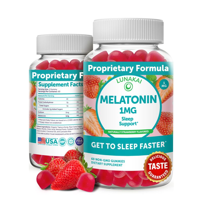 Lunakai USA Made Low Dose Melatonin & Sambucus Elderberry Gummies Bundle – Sleep Support & Immune System Boost – 60 Non-GMO Gummies Each main image 0