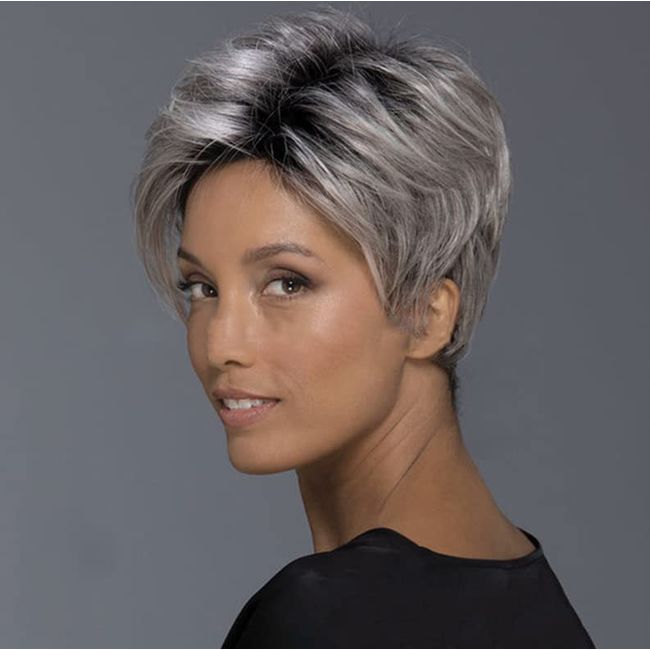 Divine Hair Short Gray Pixie Haircuts for Black Women Synthetic Short pixie Wigs for Women Cosplay Wig Short pixie cut gray Hairstyles