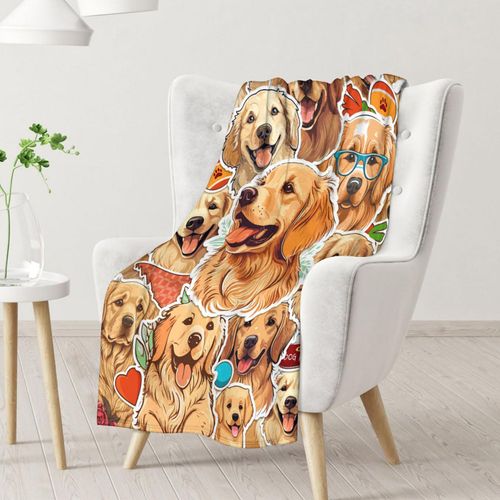 Golden Retriever Blanket Gifts - 50x40 Inches Cute Throw Blanket for Kids, Girls, Boys - Yellow Soft Fuzzy Blankets for Crib, Couch & Travel
