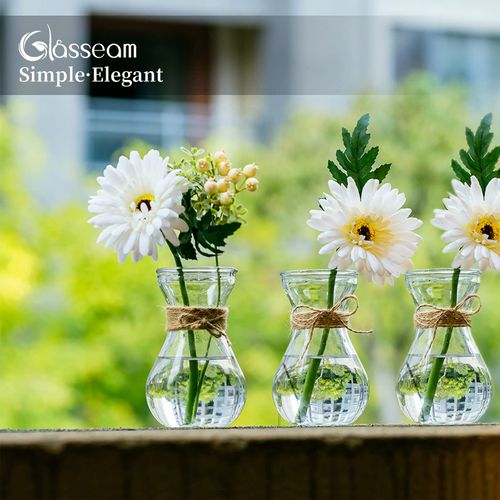 Glass Vases for Flowers with Twine Rope 3 Pcs/Set Floral Arrangements, Flower Vases Glass, Crystal Bud Vases Creative for Wedding, Home, Kitchen, Garden Balcony Decoration