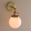 Pathson Industrial Wall Sconce with White Globe, Brass Bathroom Vanity Light with On Off Switch, Vintage Wall Light Fixtures for Living Room Loft Hallway