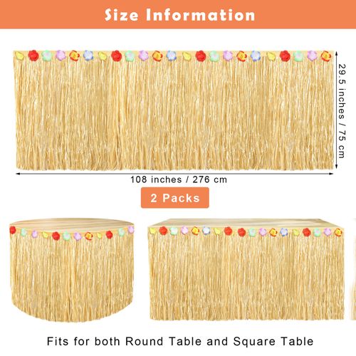 Fovths 2 Pack Luau Grass Table Skirt Natural 9 Feet x 29.5 Inch Hawaiian Table Skirt for Tropical Hawaiian Party Decorations Luau Party Costume Party, Straw Yellow