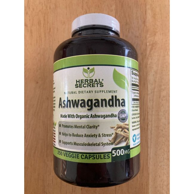 Herbal Secrets Ashwagandha 500mg 250 Capsules Organic Supplement