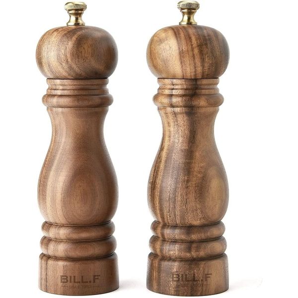 BILL.F Pepper Mill, Natural Oak Mill, Pepper Pepper, Wood, Ceramic Core, Pepper Grinder, Manual, Spice, Grind, Solid Wood, Salt Rock, Black, Pepper Black Pepper, Coarseness, Condiment Container, Salt (Wood Color)