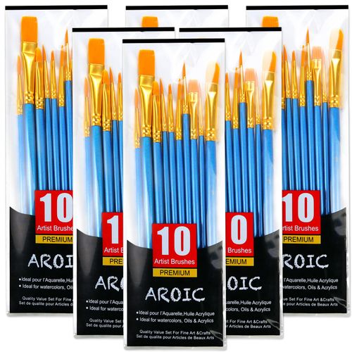 Acrylic Paint Brush Set, 6 Packs / 60 pcs Nylon Hair Brushes for All Purpose Oil Watercolor Painting Artist Professional Kits