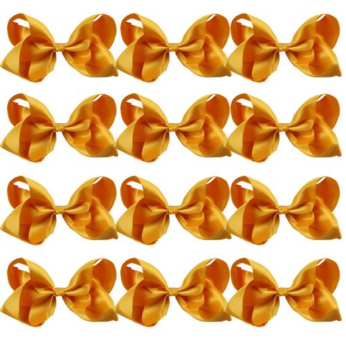 Large Boutique Hair Bows 6 Inch Cheerleading Cheerleader Cheer Bow Alligator Clips (Gold)