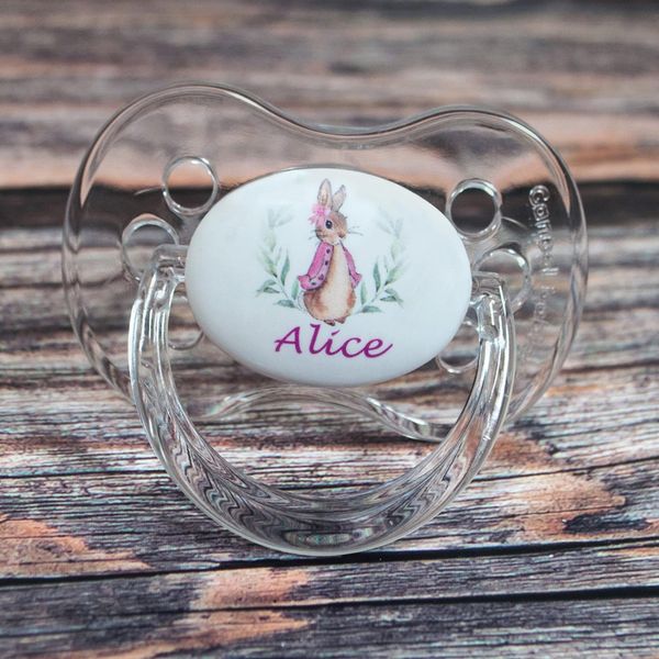 *2-Pack* FUNKY DUMMY Personalised Dummy Pacifier Soother, All TEATS Sizes & Colours, Pink Rabbit