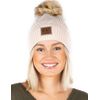 Funky Junque Warm Knit Faux Fur Pom Hat: Diagonal Stripes - Light Beige