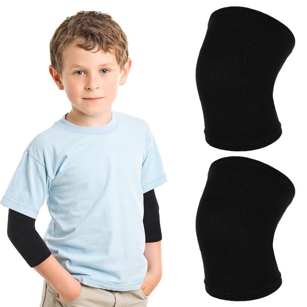 COMNICO Kids Elbow Brace Nylon Knit Compression Arm Sleeve Gym Forearm Support Band Elbow Pads for Boys Girls Teen Youth Weight Lifting Sports (Black)