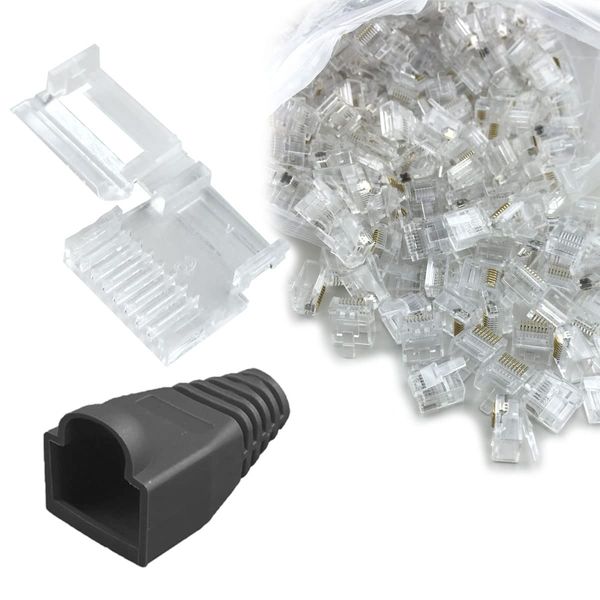 GSPOWER LAN Cable Connector DIY Cat6 with Load Bar Black 50pcs