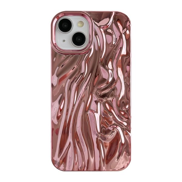 Caseative for iPhone 13 Case,Pleated Water Ripple Chrome Wave Pattern Soft Phone Case (Pink)