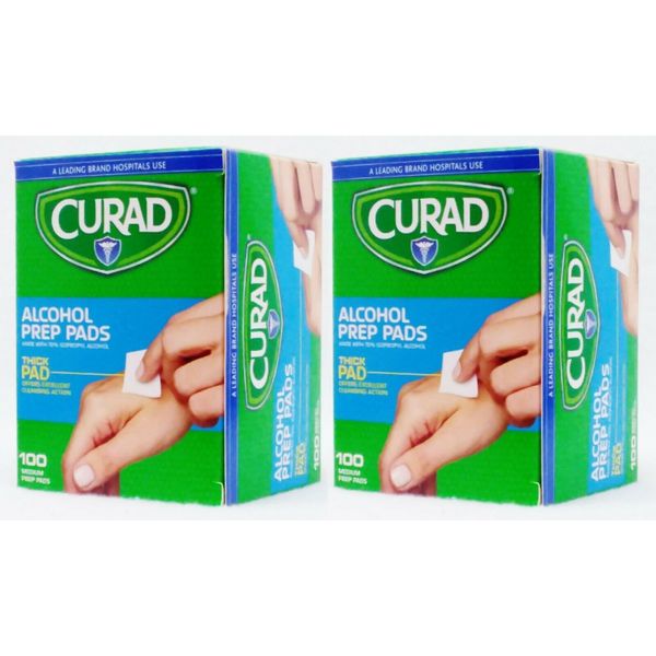 2 BOXES Curad Prep Pads Thick 200 PADS TOTAL