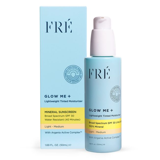 Tinted Mineral Sunscreen with Non-Nano Zinc Oxide, SPF 30 Face Moisturizer, GLOW ME by FRE Skincare (Light-Medium) - Hydrating Lightweight Face Cream for Smoother & Glowing Skin - Reef-Safe Sunscreen