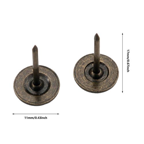 ZZHXSM 100PCS Bronze Flat Round Head Studs 11x17mm Flat Decorative Studs Curtain Studs Sofa Nails for Decorating Beds Chairs Sofas Headboards Wall Watches Calendars