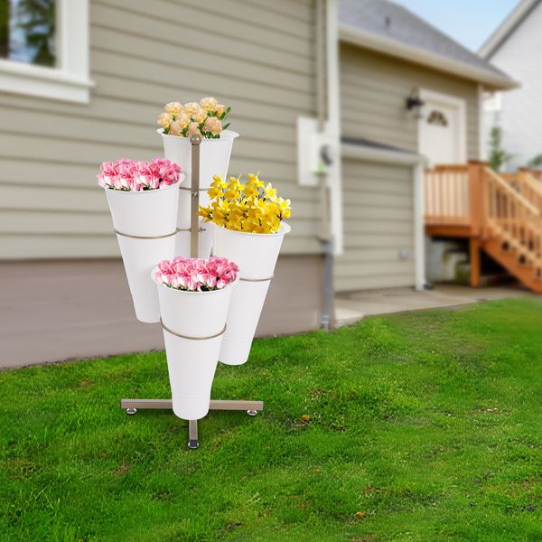 Flower Display Stand With 4* Flower Buckets Metal Plant Stand with Wheels