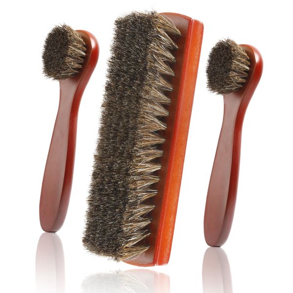 3 Pieces Shoe Brush, Boot Brush, Horse Hair Brush for Leather, Horsehair Brush, Shoe Polish Brush, Horsehair Shoe Brush, Horse Hair Brush, Gentle and Effective Shoe Cleaning Tool for Leather