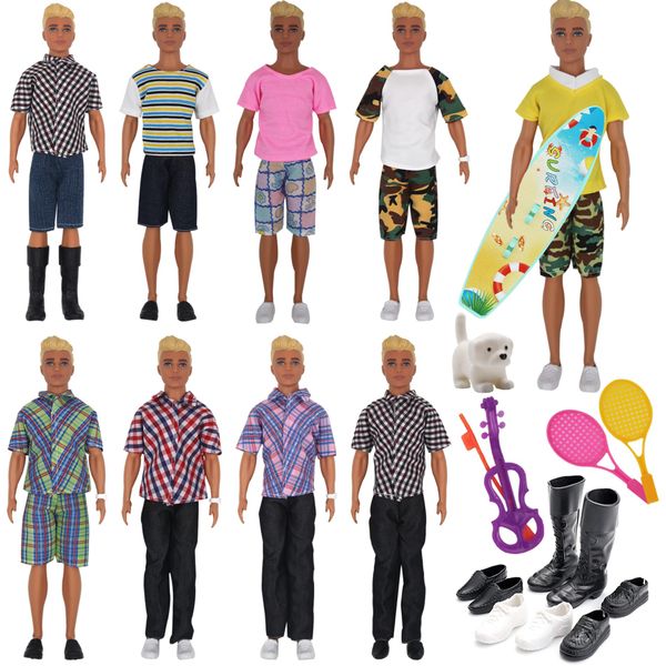 EuTengHao 25Pcs Doll Clothes and Accessories for 12 Inch Boy Dolls Includes 16 Different Wear Clothes Shirt Jeans Pants Shoes for 12'' Boyfriend Doll with Dog,2 Tennis Racket,Violin and Surfboard