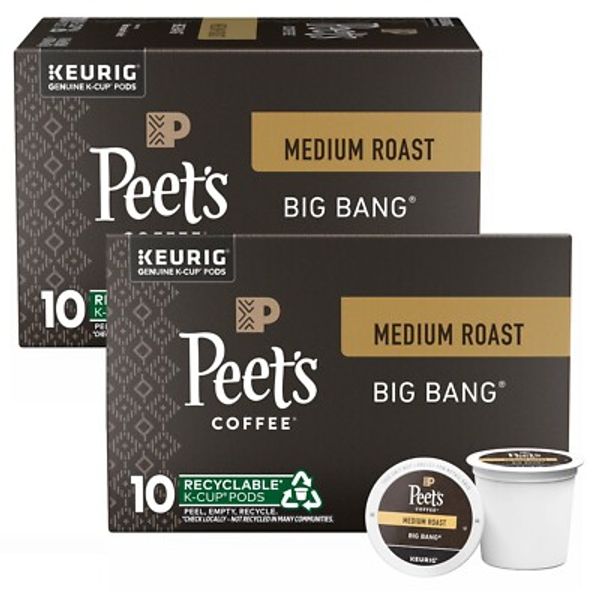 Peet's Coffee BIG BANG Medium Roast Keurig Recyclable K-Cup 10 Count (2 Pack)