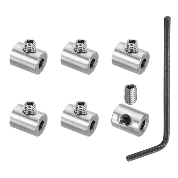 PATIKIL 6pcs 3mm Hole Wire Rope Clip Set 304 Stainless Steel Single Hole Locking Cable Clamp Clip with M4 Hex Screw Spanner for Cable Hardware Silver