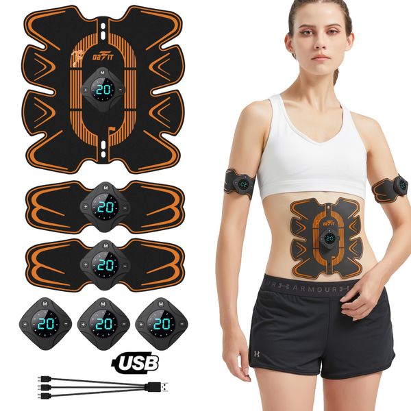 02FIT Abs Stimulator, Muscle Stimulator, Abdominal Muscle Trainer, Rechargeable 12 Modes EMS Training Device with LED Screen, Portable Muscle Toner for Abdomen Arm