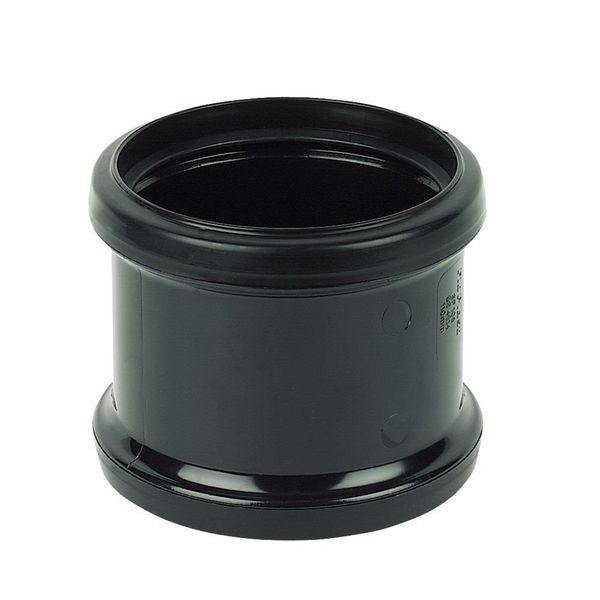 110MM Push Fit Double Socket Coupling - Black Soil Pipe and Ring Seal Fittings