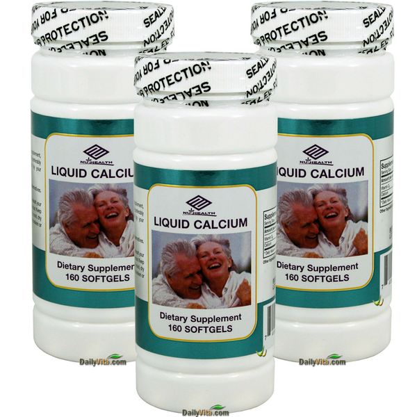 3 x Liquid Calcium 300 MG Plus Vitamin D 160 Softgels Bone Support