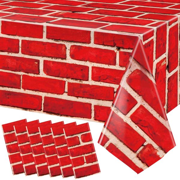 Tiamon Red Brick Tablecloths Brick Sheet Table Cover Brick Stone Wall Backdrop for Christmas Holiday Party Fireplaces Chimneys Decorations Photography Supplies, 54 x 108 Inches (6 Pcs)