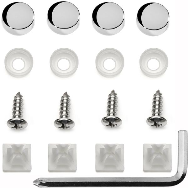 Rust Resistant Stainless Steel License Plate Frame Screws Fasteners + Chrome Screw Caps