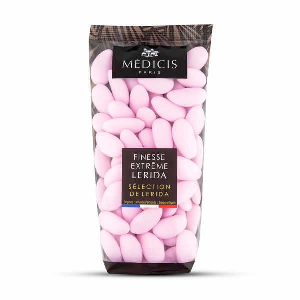 Medicis Premium Candied Almond Dragees (French Jordan Almonds) Sugar Coated Candies Ideal as a Party Favor for Weddings and Baby Showers 75 count bag 8.8oz (Pink)