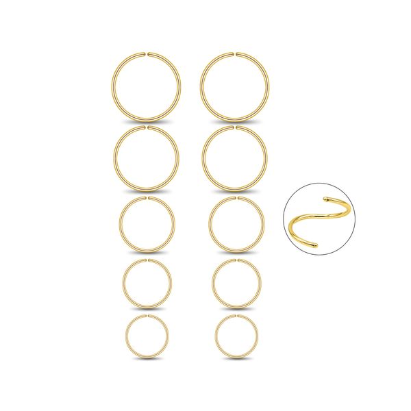 5 Pairs 14k Gold Sterling Silver Nose Rings Hoops Cartilage Small Hoop Earrings Set for Women Girls Tragus Septum Helix Thin Multiple Piercing Jewelry 6mm 7mm 8mm 9mm 10mm