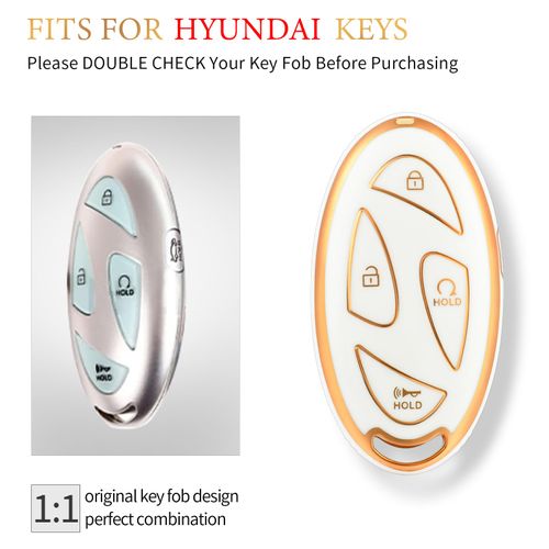 OFFCURVE Key Fob Cover for Hyundai Special Key Fob Case Cover Holder for Hyundai Ioniq 6 Grandeur GN7 KONA 2023 2024 Smart 5 Buttons Key Fob Accessories, White