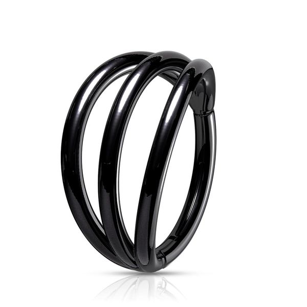 PiercedOff Black PVD over Titanium Hinged 8mm Ring with Triple Hoop