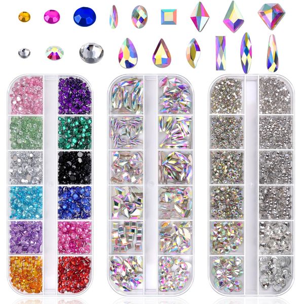 Anezus 4728Pcs Nail Gems with Crystals Rhinestones Jewls Pickup Tool Pen for Nails, Nail Art Supplies Diamond Stones for Nails Decoration Makeup Clothes Shoes