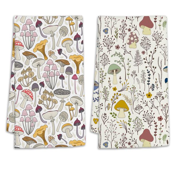 Wild Plants and Mushroom Retro Hand Towels Set of 2 Decorative Hand Bath Towel for Bathroom Kitchen Accessories Hotel Spa Valentines Mothers Day Wedding Gifts 18 X 24 Inches