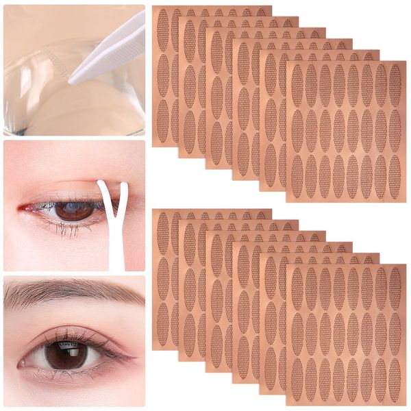 LOPHE 576 Pcs Instantly Double Eyelid Tape, Invisible Water Activated Lace Eyelid Tapes Stickers for Hooded Droopy Uneven Mono-Eyelids Eyes, Portable Breathable Fiber Eyelid Lift Strips (L)