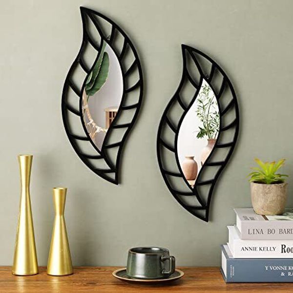 2 Pcs Mirror Wall Decor Art Leaf Mounted Mirror Decorative Teardrop Mirror Wall