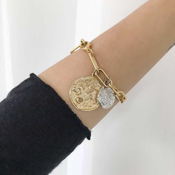 [Free Shipping] Antique Gold Silver Coin Clip Chain Bracelet