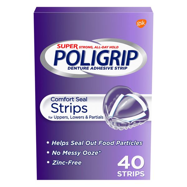 Super Poligrip Comfort Seal Denture and Partials Adhesive Strips, 40 Count (Pack of 4)