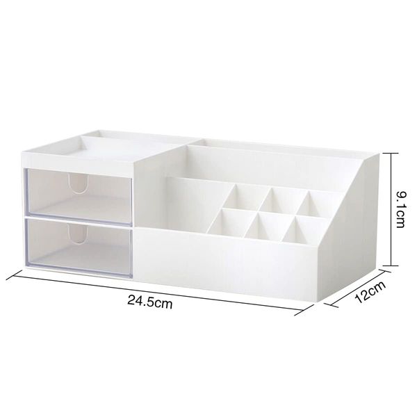 Queta Make-up-Organizer Cosmetic Storage Box with Capacity 11 Grids and 2 Drawers, Fits Jewelry, Brushes, Lipsticks, Creams, Stationaries, White