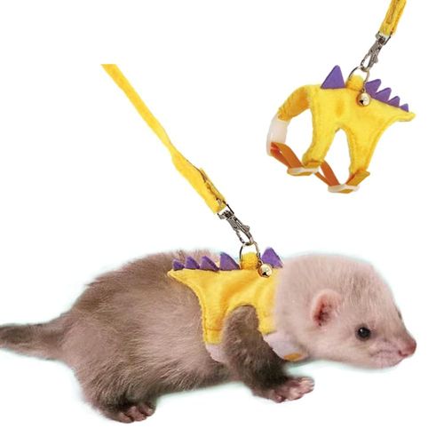 MQQYLBHDS Ferret Harness and Leash Set Small Animals Vest Harness with Safe Bell Dinosaur Shaped Walking Clothes for Baby Rabbit Guinea Pig Teacup Chihuahua Mouse and Other Small pet (Yellow)