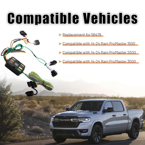 56478 Trailer Wire Harness 4 Pin, Vehicle-Side Custom Trailer Wiring Kit, Fit for 2014-2024 Ram ProMaster 1500, 2500, 3500, Black